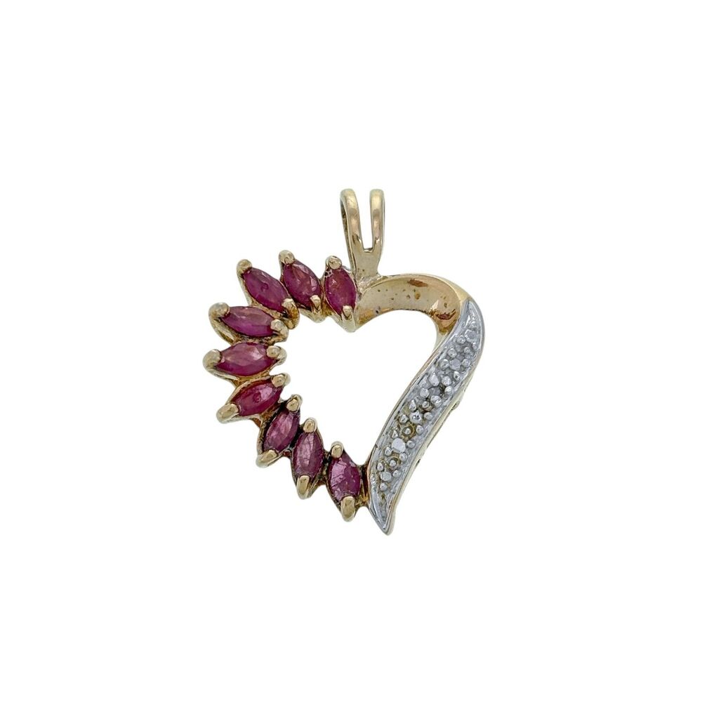 Ross Simons Gold-Tone Sterling Silver 925 Red Spinel Diamond Heart Pendant